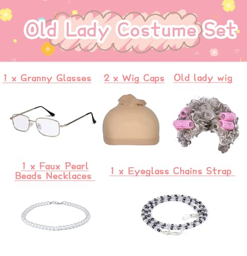 FAYBOX Old Lady Wig Costume for Women,100 Days of School Costume,Grandma Granny Costume Wig - Image 5