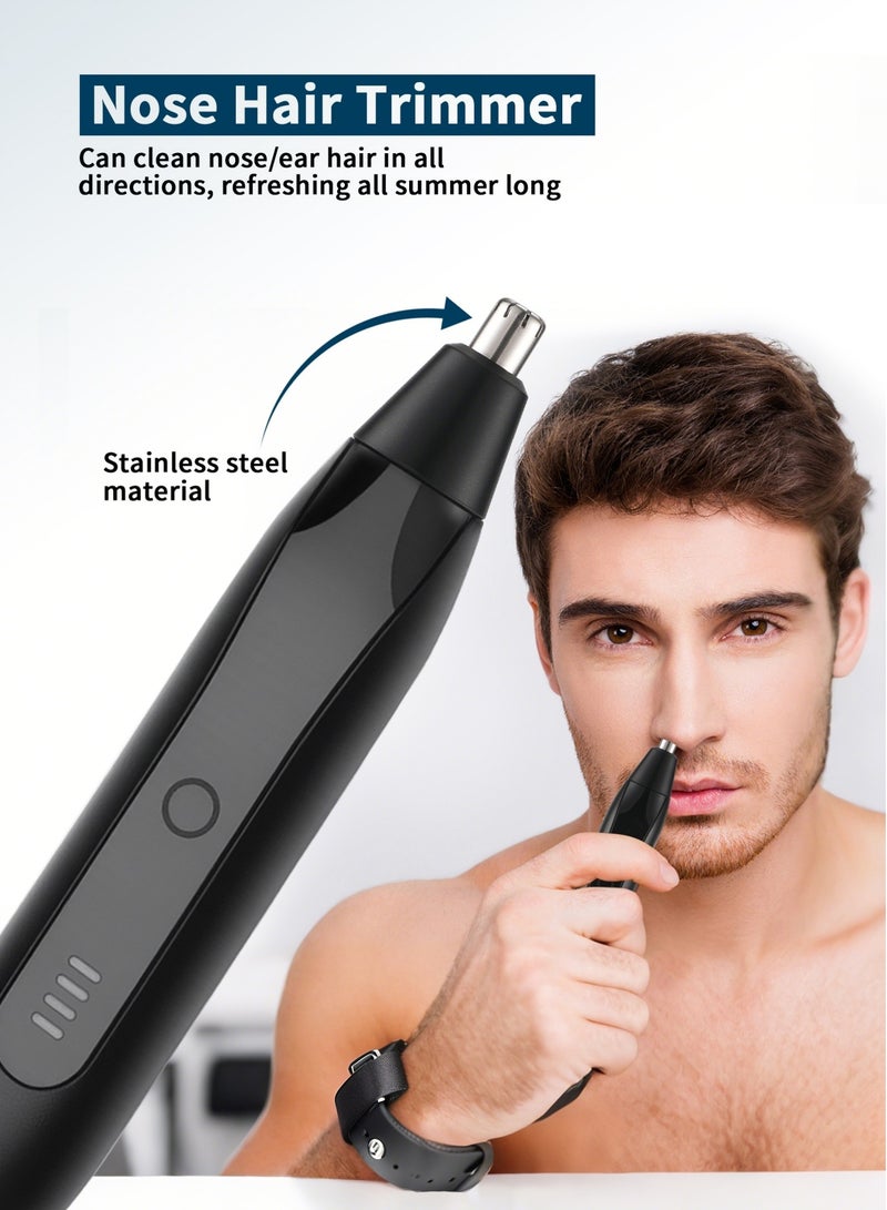 مقص شعر الأنف والأذن القابل للشحن 2 في 1 للرجال | رأس دوار 360° مائي | مجموعة صالون كهربائية هادئة وحملية لحواجب وشعر الجسم (أسود) - Image 3