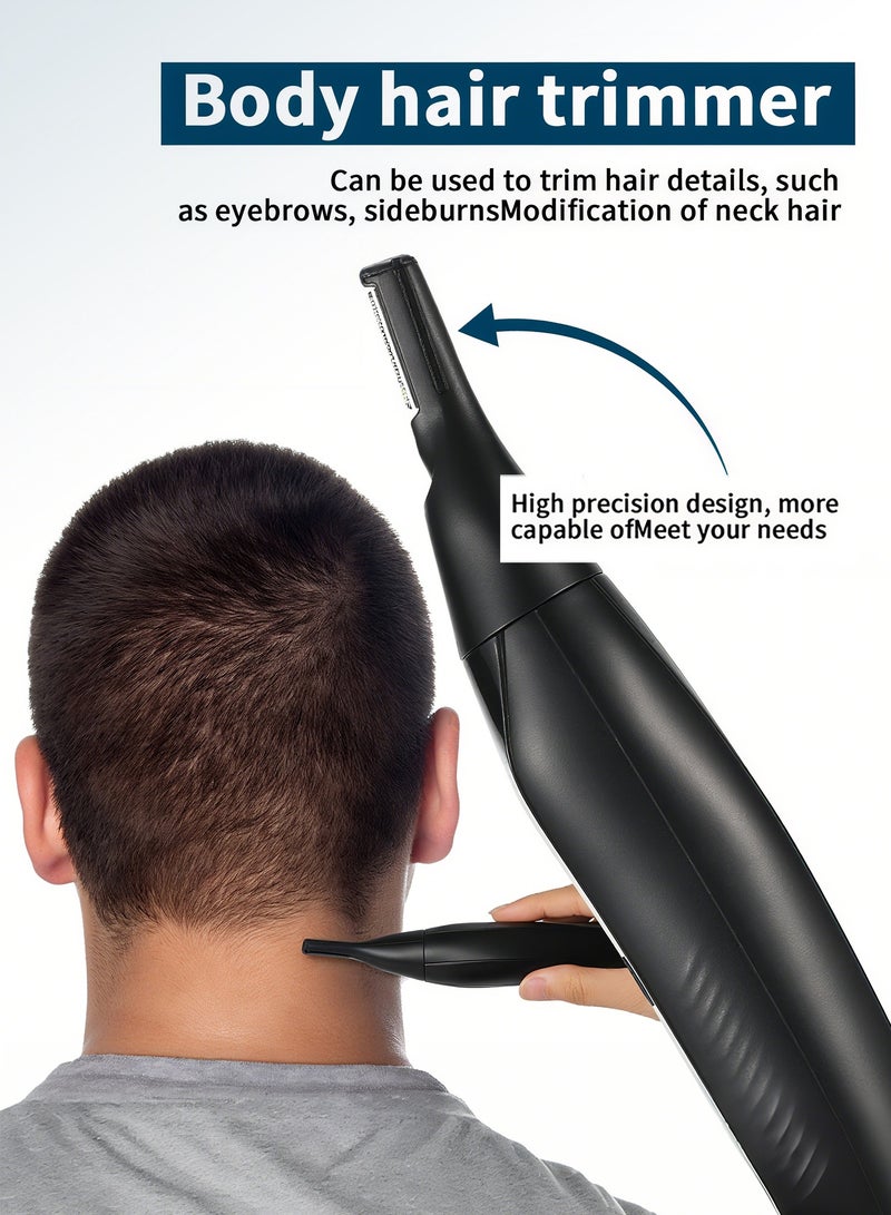 مقص شعر الأنف والأذن القابل للشحن 2 في 1 للرجال | رأس دوار 360° مائي | مجموعة صالون كهربائية هادئة وحملية لحواجب وشعر الجسم (أسود) - Image 2