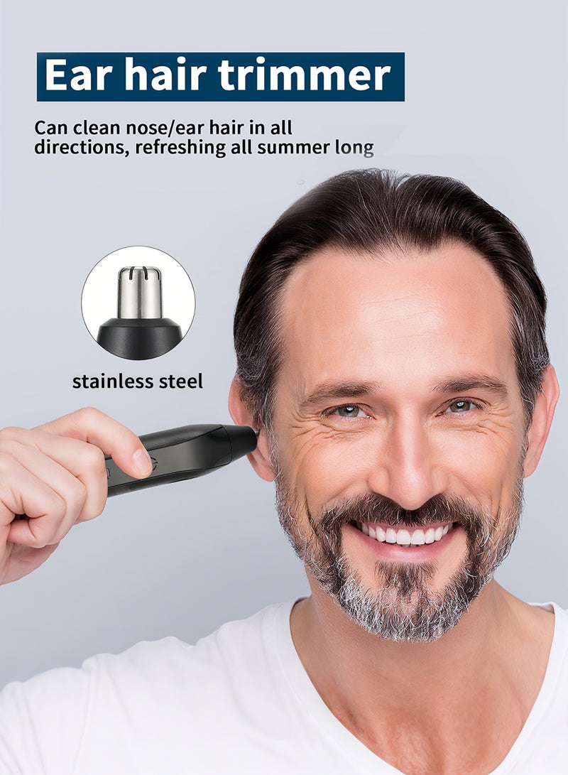مقص شعر الأنف والأذن القابل للشحن 2 في 1 للرجال | رأس دوار 360° مائي | مجموعة صالون كهربائية هادئة وحملية لحواجب وشعر الجسم (أسود) - Image 5