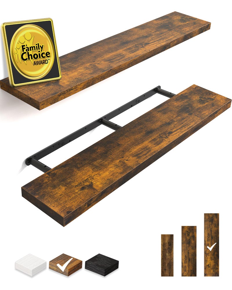 BAYKA Floating Shelves, 48 inches Long Wall Mounted Rustic Wood Shelves for Bathroom, Bedroom, Living Room, Kitchen, Office, Hanging Shelf for Books/Storage/Decor(Rustic Brown,Set of 2) - Image 1
