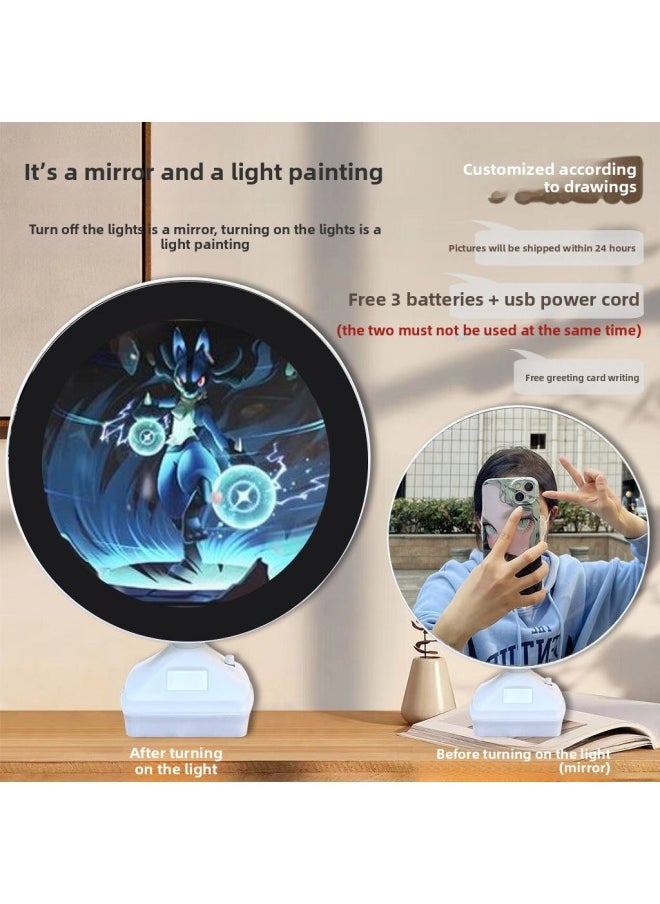 Generic - Round Mirror Jing Ling Bao Ke Meng Group Photo Creative Luminous 3d Three-dimensional Photo Frame Monochrome Desktop Cartoon Decorative Lamp-Color:my 114-6 Road Kalio_Magic Mirror + USB Cable + Battery + Gift Box - Image 1