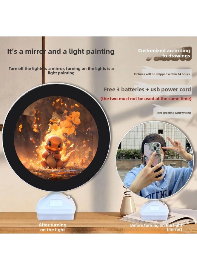 Generic - Round Mirror Jing Ling Bao Ke Meng Group Photo Creative Luminous 3d Three-dimensional Photo Frame Monochrome Desktop Cartoon Decorative Lamp-Color:my 114-6 Road Kalio_Magic Mirror + USB Cable + Battery + Gift Box - Image 1