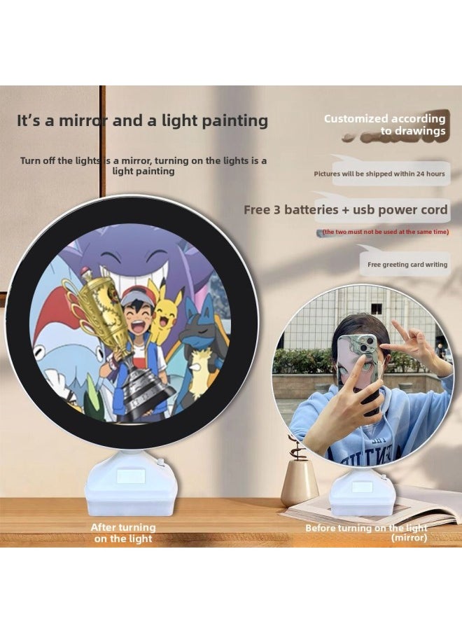 Generic - Round Mirror Jing Ling Bao Ke Meng Group Photo Creative Luminous 3d Three-dimensional Photo Frame Monochrome Desktop Cartoon Decorative Lamp-Color:my 114-6 Road Kalio_Magic Mirror + USB Cable + Battery + Gift Box - Image 1