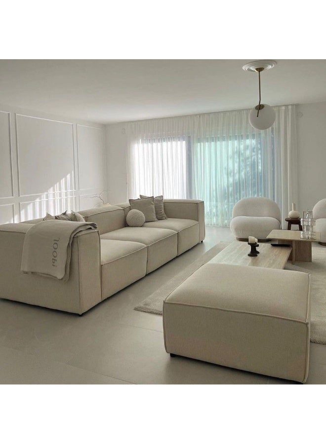 Al Zakharef Furniture Riva Modern Linen Fabric Sofa with Ottoman – 300cm Extra Large 3-Seater Modular Sofa, Deep Wide Seating, Minimalist Luxury Living Room Sofa – Beige - Image 1