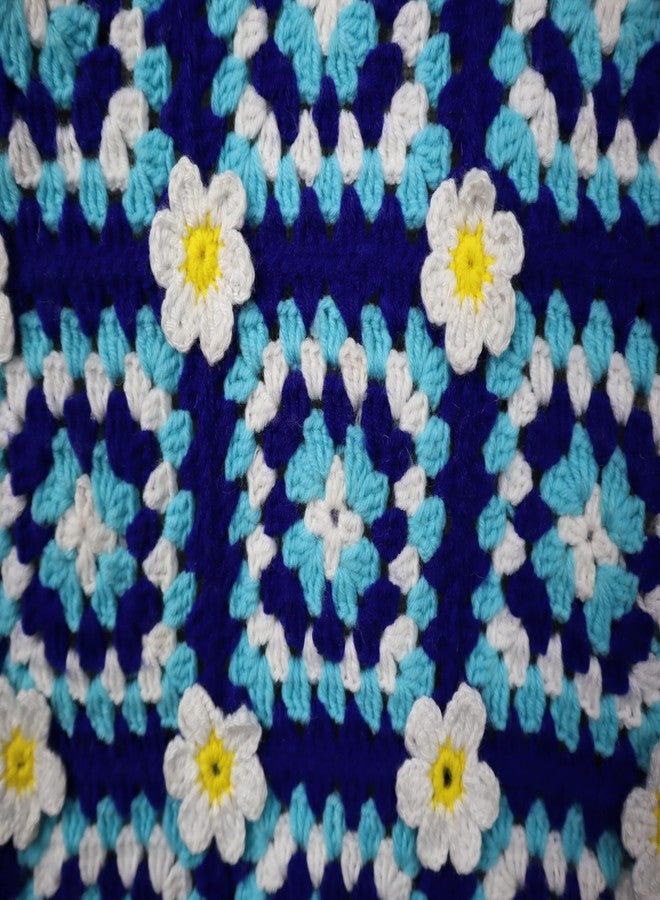 Sutra Handmade Wool Crochet Blue Floral Tote Bag | Boho Shoulder Purse | Eco-Friendly Reusable Tote Bag | Summer Beach Handbag for Women Girls - Image 4