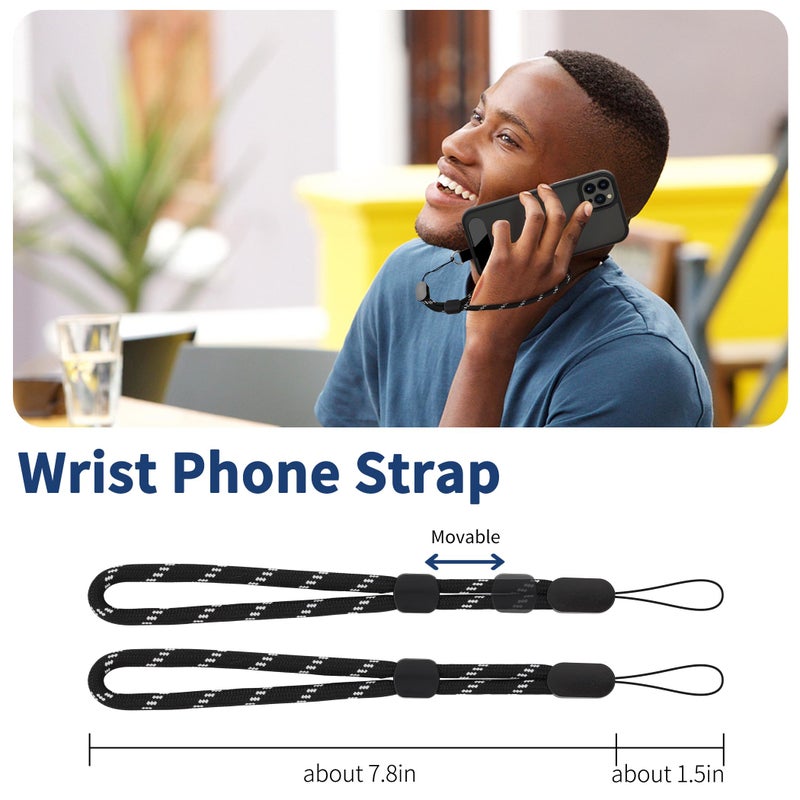 CACOE Phone Lanyard 2 Pcs-1 Pcs Adjustable Neck Strap, 1 Pcs Wrist Strap, 2 Pads, Universal Crossbody Multifuctional Cell Phone Lanyards Compatible with Most Smartphones(Black Silver) - Image 2