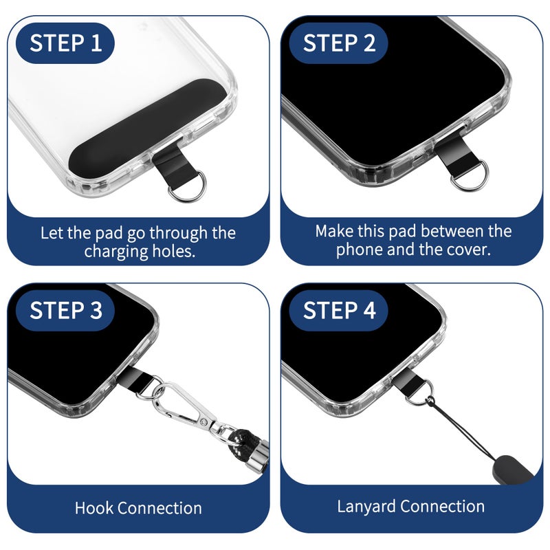 CACOE Phone Lanyard 2 Pcs-1 Pcs Adjustable Neck Strap, 1 Pcs Wrist Strap, 2 Pads, Universal Crossbody Multifuctional Cell Phone Lanyards Compatible with Most Smartphones(Black Silver) - Image 3