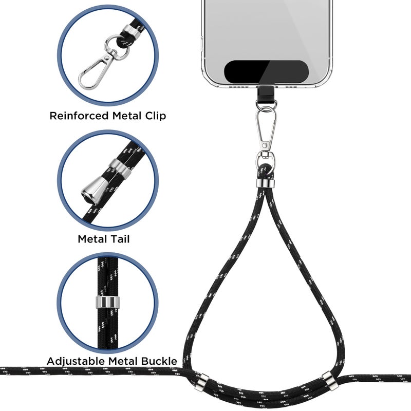CACOE Phone Lanyard 2 Pcs-1 Pcs Adjustable Neck Strap, 1 Pcs Wrist Strap, 2 Pads, Universal Crossbody Multifuctional Cell Phone Lanyards Compatible with Most Smartphones(Black Silver) - Image 5