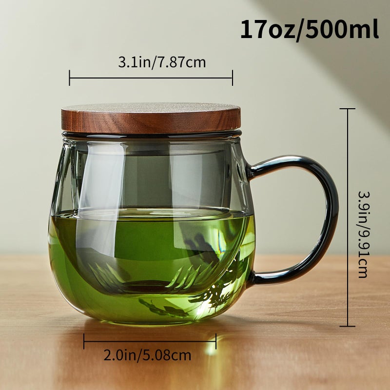 DOPUDO 17 OZ Glass Tea Cup with Infuser and Lid, 500 ML Large Borosilicate Teacup, Clear Mug for Loose Leaf Tea, Blooming Tea, Tea Bags - Perfect Christmas or Birthday Gift for Women - Image 2