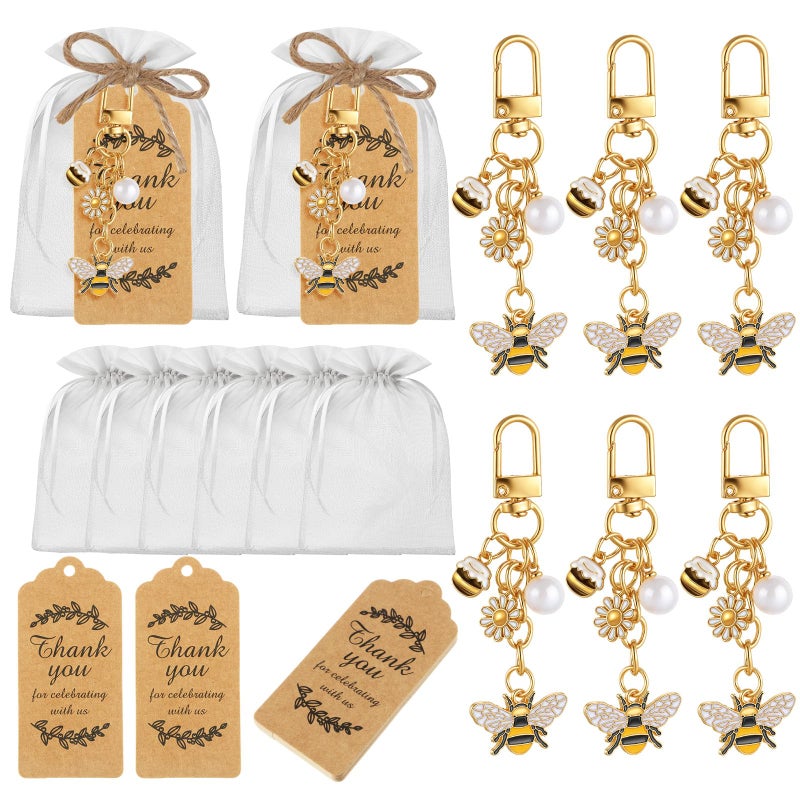 Ecation 20 Set Bee Party Favor Keychains Valentine's Day Keyring Gifts Set with Tag Organza Bag for Wedding Birthday(Stylish) - Image 1