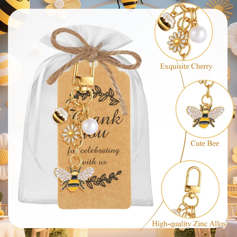 Ecation 20 Set Bee Party Favor Keychains Valentine's Day Keyring Gifts Set with Tag Organza Bag for Wedding Birthday(Stylish) - Image 3