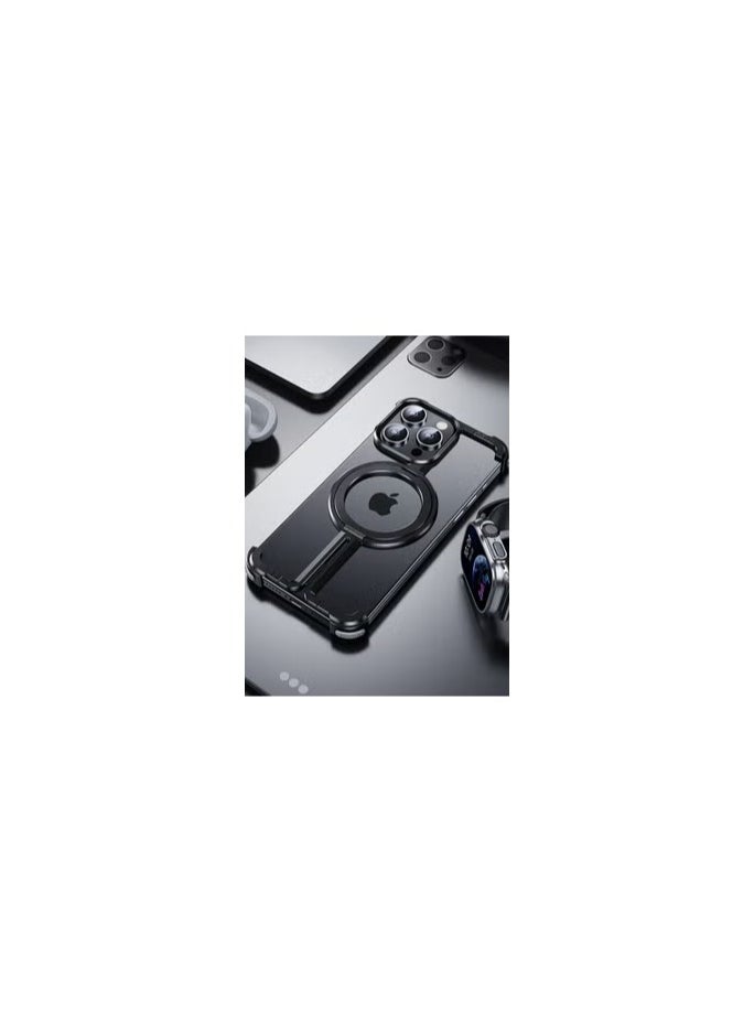 CATANES - iPhone 15 Pro Max Case Cover Lightweight Metal Shock Bar Magsafe Case Finger Ring Holder Shockproof Phone Cover Bumper Magnetic Wireless Charging Mobile Phone Kickstand Protective Case Black - Image 1