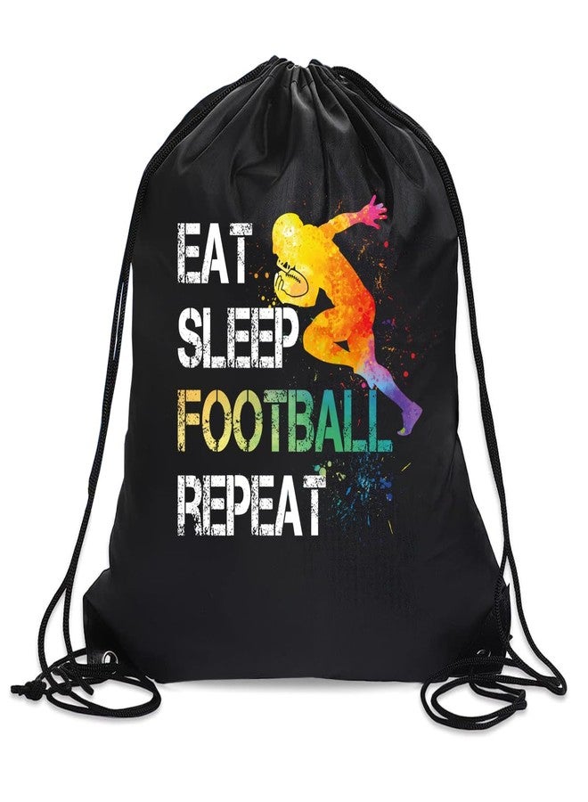 rofiowa Eat Sleep Football Repeat Drawstring Backpack For Men Women, Waterproof Sport Sackpack For Football Lover Football Fan, Funny Birthday Christmas String Gym Bag Gifts For Her Him - Image 1