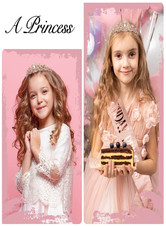 CIEHER Princess Crown and Birthday Sash Set - Tiara for Women, Girls Birthday Decorations and Gifts - Rose Gold - Image 2