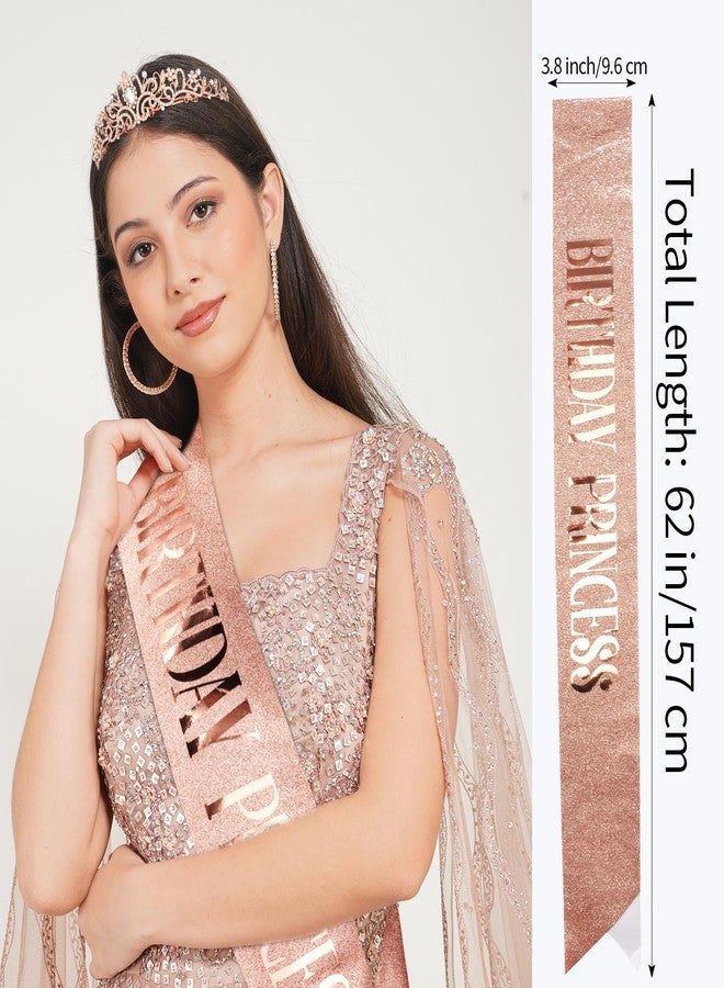 CIEHER Princess Crown and Birthday Sash Set - Tiara for Women, Girls Birthday Decorations and Gifts - Rose Gold - Image 4