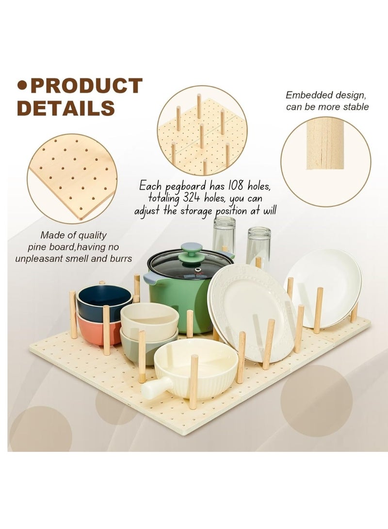 3 Pcs PU Pegboard Drawer Organiser with 25 Pegs Wooden Peg Board Drawer Shelf Organiser Adjustable Peg System for Dishes Plate Pot Container Cookware Utensil Kitchen(45 x 45 cm - Image 1