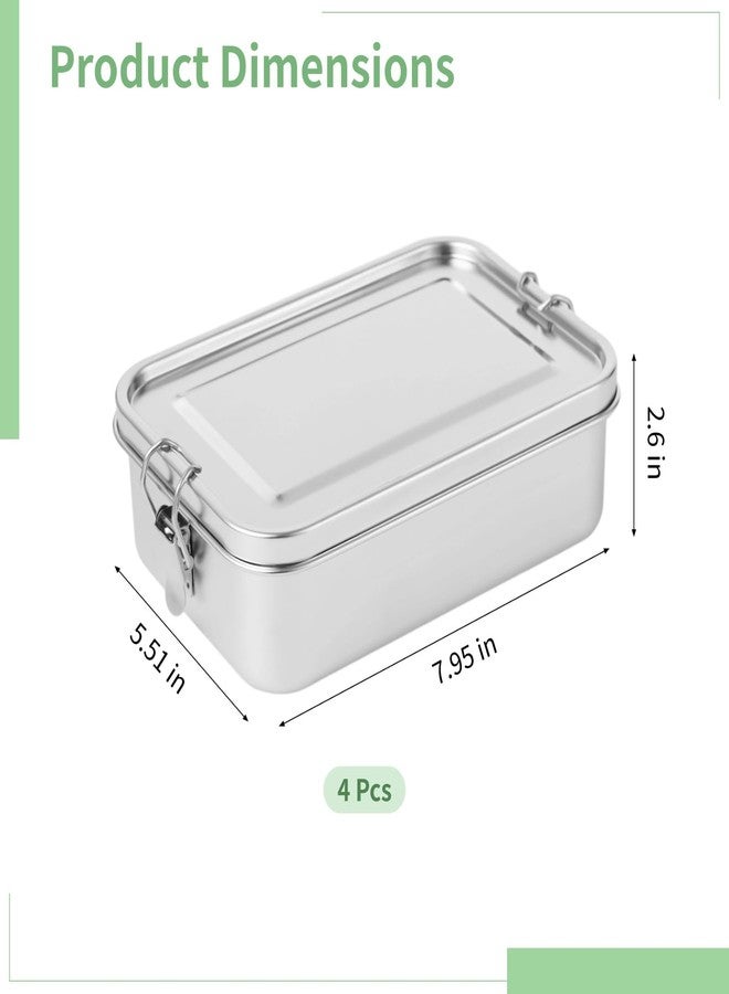 DORMIYA 4PCS Stainless Steel Bento Box, 1400ml Stainless Steel Food Containers Metal Bento Lunch Box with Lock Clips to Leak Proof, Reusable Dishwasher Safe Lunch Snack Boxes - Image 4