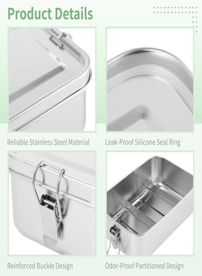 DORMIYA 4PCS Stainless Steel Bento Box, 1400ml Stainless Steel Food Containers Metal Bento Lunch Box with Lock Clips to Leak Proof, Reusable Dishwasher Safe Lunch Snack Boxes - Image 3
