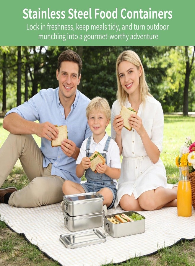 DORMIYA 4PCS Stainless Steel Bento Box, 1400ml Stainless Steel Food Containers Metal Bento Lunch Box with Lock Clips to Leak Proof, Reusable Dishwasher Safe Lunch Snack Boxes - Image 2