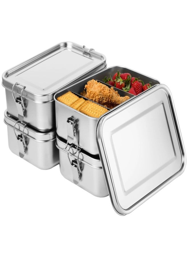 DORMIYA 4PCS Stainless Steel Bento Box, 1400ml Stainless Steel Food Containers Metal Bento Lunch Box with Lock Clips to Leak Proof, Reusable Dishwasher Safe Lunch Snack Boxes - Image 1