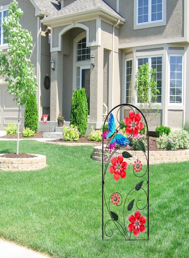 أعمدة حديقة معدنية على شكل زهور وفراشات من YEAHOME بطول 34 بوصة، ديكور حديقة خارجي لفنون الفناء الخارجي، ديكور ربيعي، زينة فناء خلفي، منحوتات وتماثيل للحديقة (زهور حمراء) - Image 5