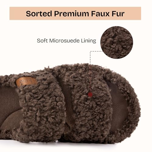 EverFoams Womens Fuzzy Open-toe Slippers Soft Comfy Memory Foam Indoor House Shoes Elegant Mocha, 5-6 US - Image 4