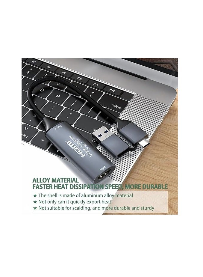 بطاقة التقاط فيديو 4K HDMI إلى USB 3.0 Type C، محول التقاط Cam Link بدقة 1080 بكسل بمعدل 60 إطارًا في الثانية، جهاز تسجيل الشاشة للبث المباشر والألعاب ومؤتمرات الفيديو والتدريس والبث المباشر  - Image 3