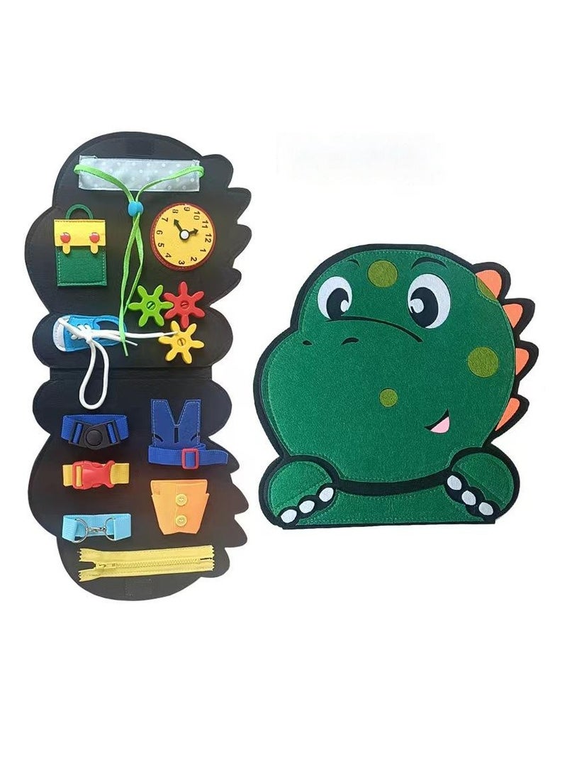 Montessori Felt Learning Board Toy with Dinosaur  Shape, Early Education Life Skills Practice Dressing Felt Busy Board for Kids  - Image 1