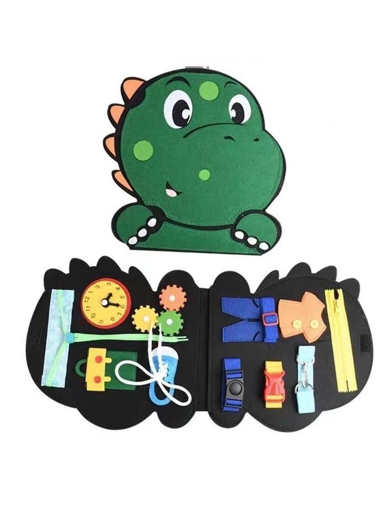 Montessori Felt Learning Board Toy with Dinosaur  Shape, Early Education Life Skills Practice Dressing Felt Busy Board for Kids  - Image 4