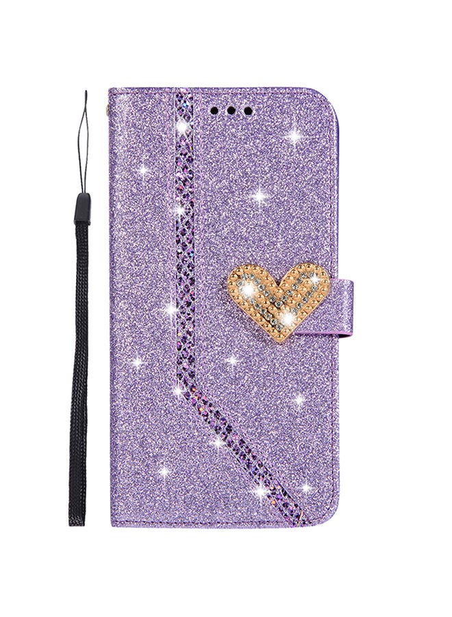 NIBEMINENT Flash Powder And Diamond Card Holder Protective Case Cover For Huawei Mate 20 Pro Purple  - Image 1