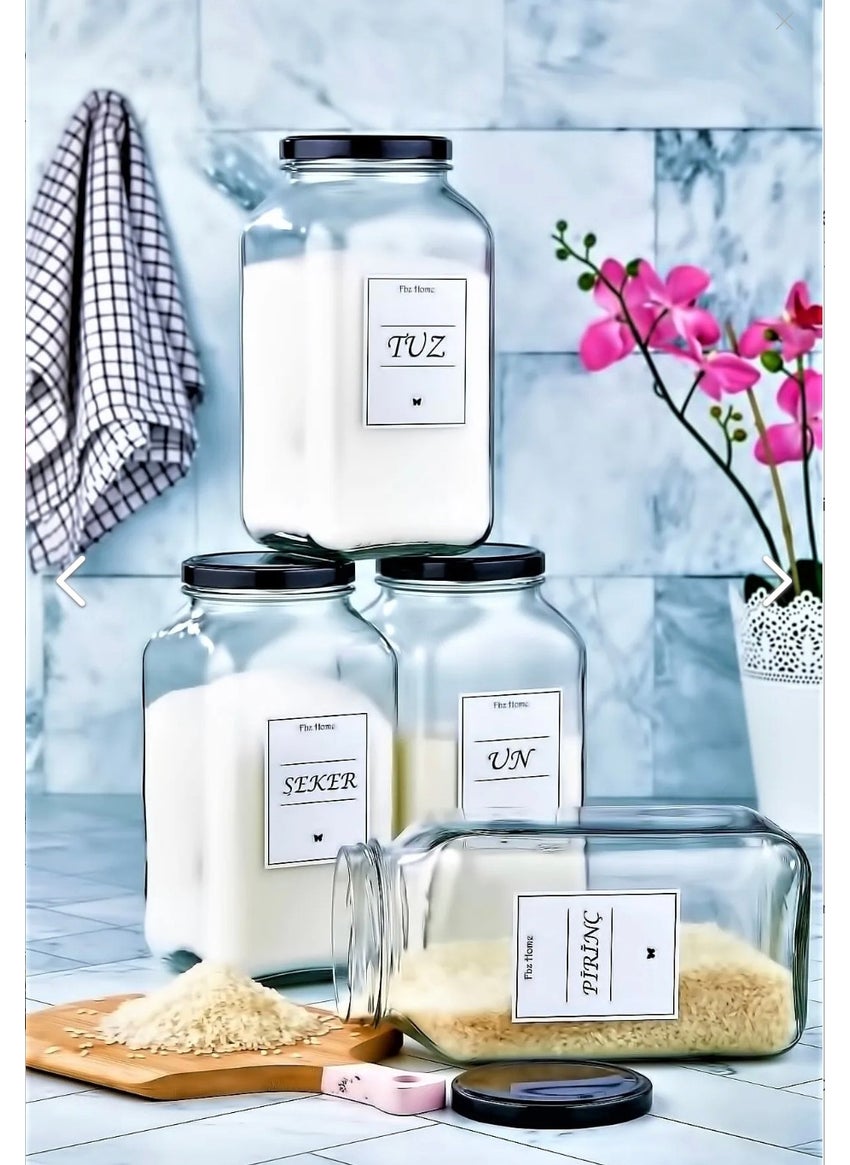 Fbz Home 4-Piece Decorative Kitchen Organizer Salt & Sugar & Flour & Rice Jar Glass Food Storage 3000 ml  - Image 2