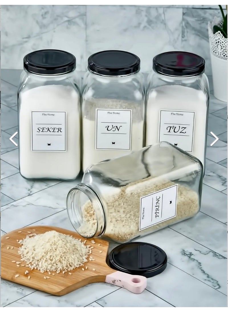 Fbz Home 4-Piece Decorative Kitchen Organizer Salt & Sugar & Flour & Rice Jar Glass Food Storage 3000 ml  - Image 4