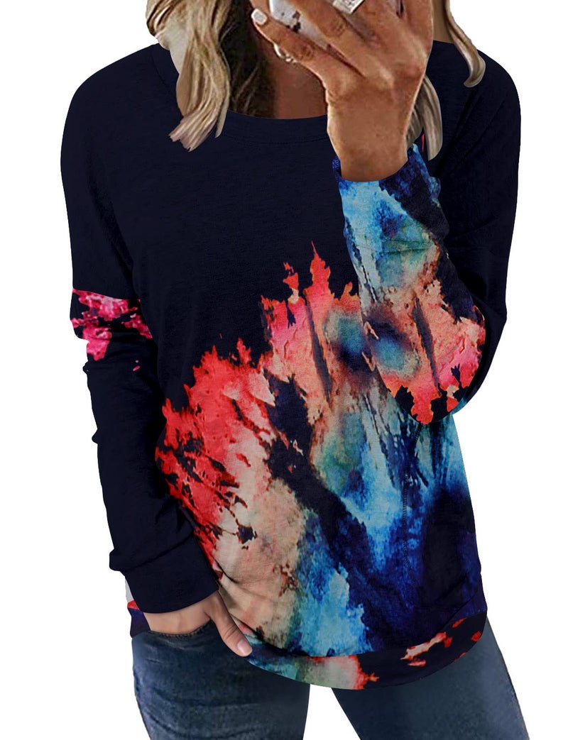 onlypuff Tie Dye Sweatshirt for Women Long Sleeve Pokcet Shirt Cute Loose FittingTunic Tops S - Image 1
