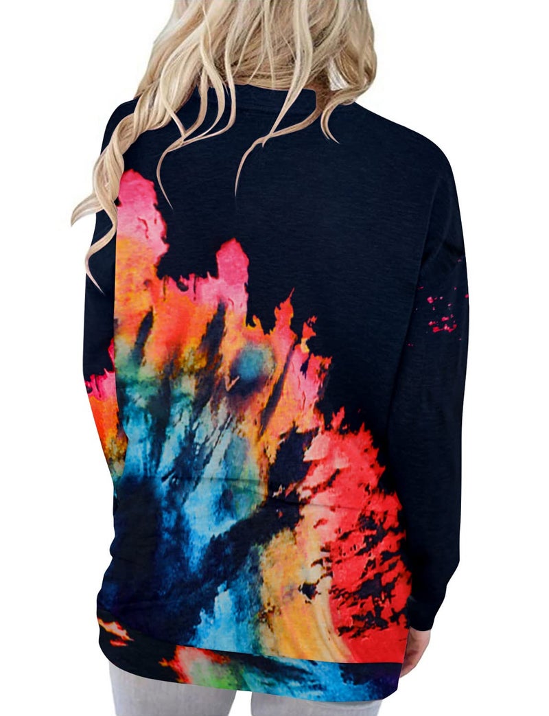 onlypuff Tie Dye Sweatshirt for Women Long Sleeve Pokcet Shirt Cute Loose FittingTunic Tops S - Image 3