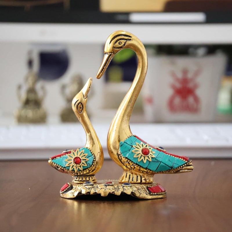 KridayKraft Metal Love Birds swan Set Pair of Kissing Duck Metal Statue Standard Gold - Image 1