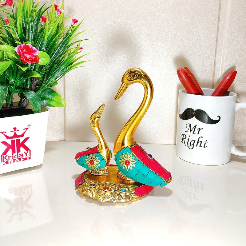 KridayKraft Metal Love Birds swan Set Pair of Kissing Duck Metal Statue Standard Gold - Image 5