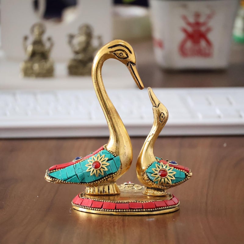 KridayKraft Metal Love Birds swan Set Pair of Kissing Duck Metal Statue Standard Gold - Image 3