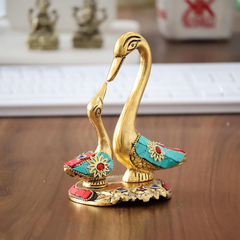 KridayKraft Metal Love Birds swan Set Pair of Kissing Duck Metal Statue Standard Gold - Image 4