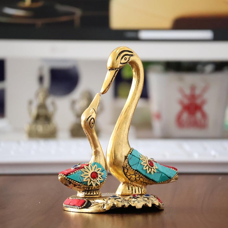 KridayKraft Metal Love Birds swan Set Pair of Kissing Duck Metal Statue Standard Gold - Image 2