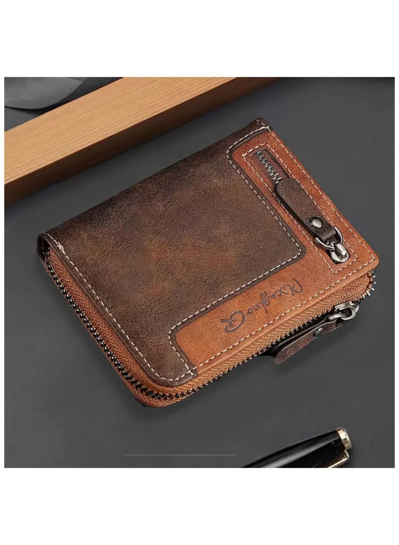 Mens Wallet Leather Short Zipper Wallet Multi Functional Fashionable Card Holder  - Image 1