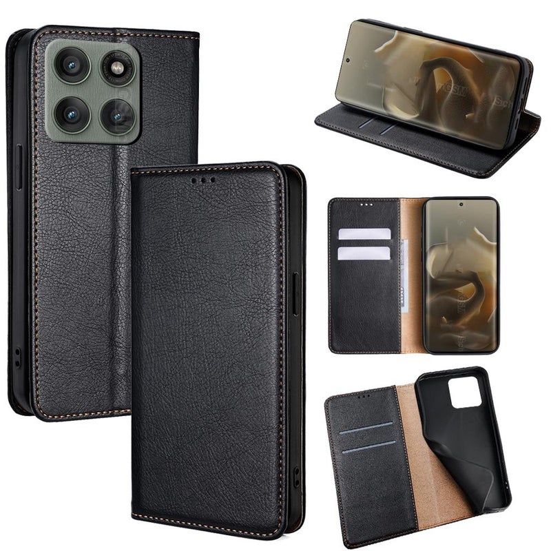 erorex For Motorola Edge 60 Pro 5G Gloss Oil Solid Color Magnetic Leather Phone Case(Black) - Image 1