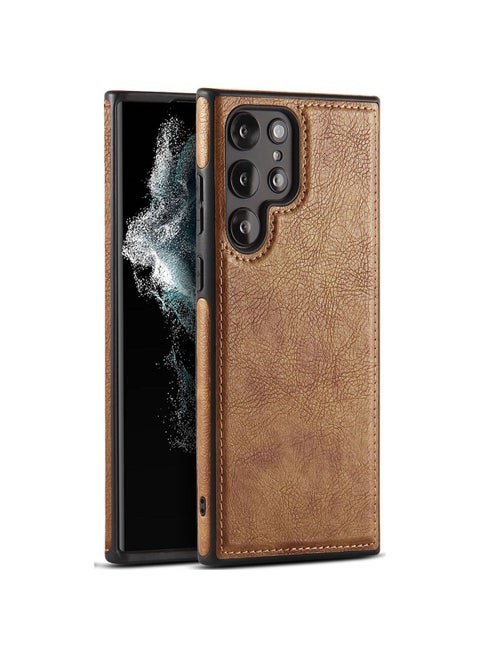متوافق مع هاتف Samsung S23 Ultra 5G 6.8 بوصة (2023) غطاء حماية رفيع ومرن وناعم من جلد البولي يوريثان الفاخر لرجال الأعمال، متين ومضاد لبصمات الأصابع ومضاد للخدش (بني)
