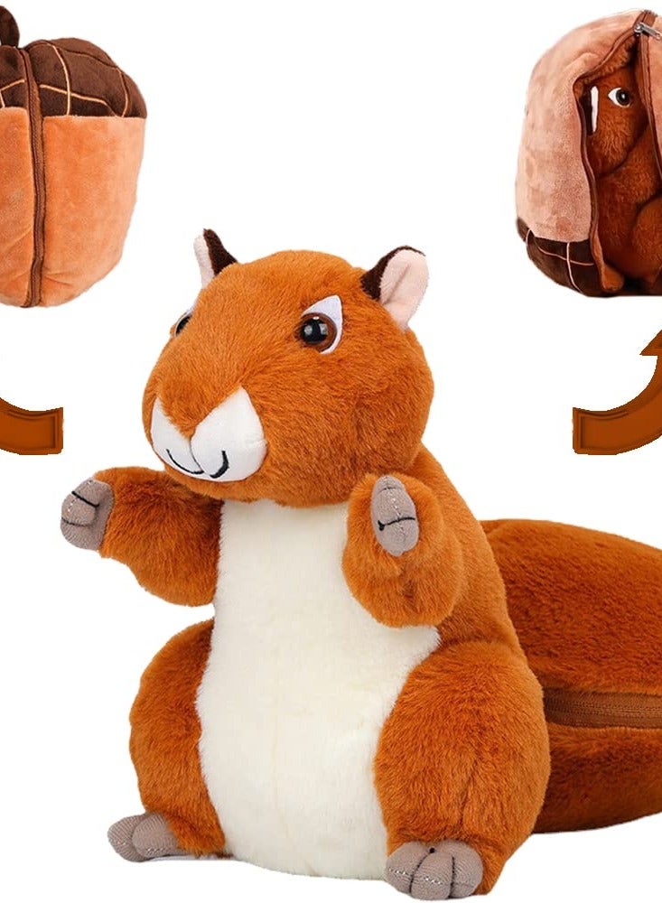 Zikra Squirrel Stuffed Animal, 10'' Plush Squirrel in Nut Bag with Zipper, Reversible Squirrel Plush Toy Pillows for Kids - Cute Room Decor and Gifts for Kids, Girls, Boys - Image 1