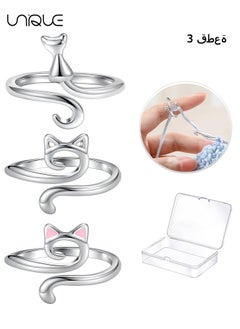 Unique 3Pcs Crochet Rings for Crocheting Adjustable Crochet Tension Ring for Finger Cat Yarn Guide Ring Knitting Crochet Accessories with Box  - Image 1