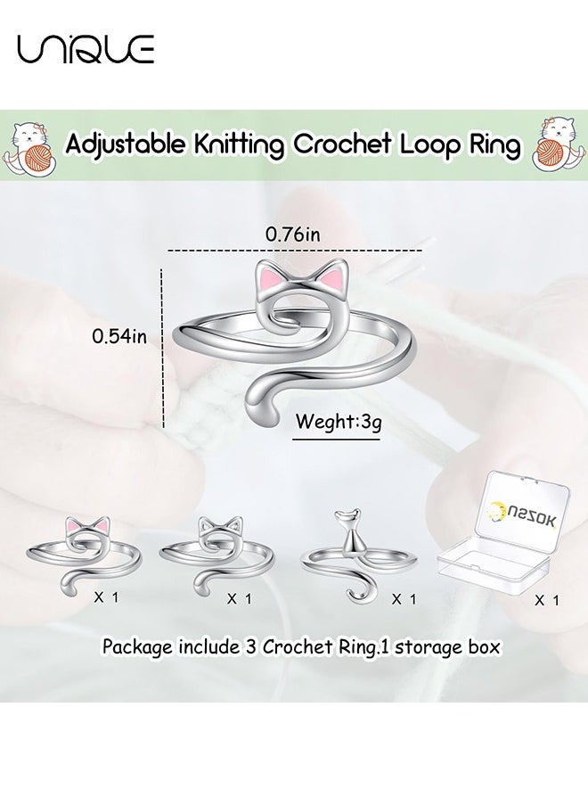 Unique 3Pcs Crochet Rings for Crocheting Adjustable Crochet Tension Ring for Finger Cat Yarn Guide Ring Knitting Crochet Accessories with Box  - Image 2