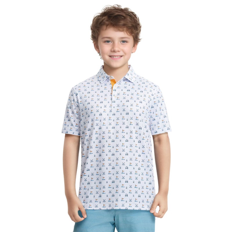 M MAELREG Boys Golf Shirts Moisture Wicking Quick Dry Fit Full Printing Short Sleeve Polo Shirts for Boys Size 10-12 - Image 2