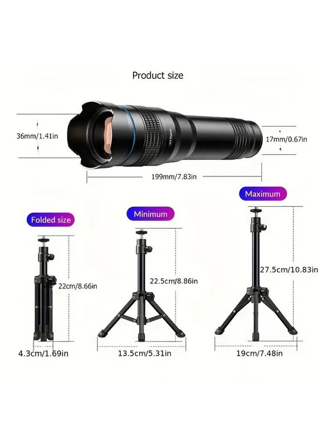 Apexel 36X HD Telephoto Lens with Tripod 4K Monocular Zoom for iPhone Samsung Smartphones Manual Focus Black - Image 3