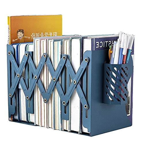 Gardesk Adjustable Bookends Metal Book Ends for Heavy Book Holder Heavy Duty Bookends Nonskid Bookcase Desktop Book Organizer Binder Holder (Blue) - Image 1