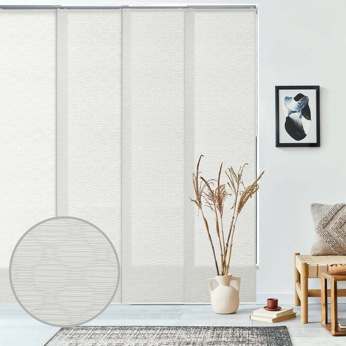 ADJUSTABLE SLIDING PANEL TRACK BLINDS PATIO DOOR BLINDS VERTICAL WINDOW BLINDS EXTENDABLE TRACK FROM 458 TO 86 W TRIMMABLE PANEL CURTAINS UP TO 96 LIGHT FILTERING FLAT WHITE